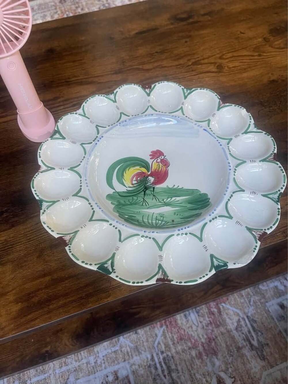 Vintage Italian Hand-Painted Rooster Deviled Egg Platter a few chips